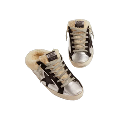Golden Goose Super-Star Sabot In Silver Laminated Leather With Black Star