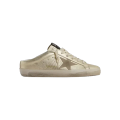 Golden Goose Super-Star Sabots In Platinum Foiled Leather With Beige Suede Star