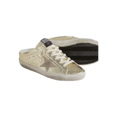 Golden Goose Super-Star Sabots In Platinum Foiled Leather With Beige Suede Star