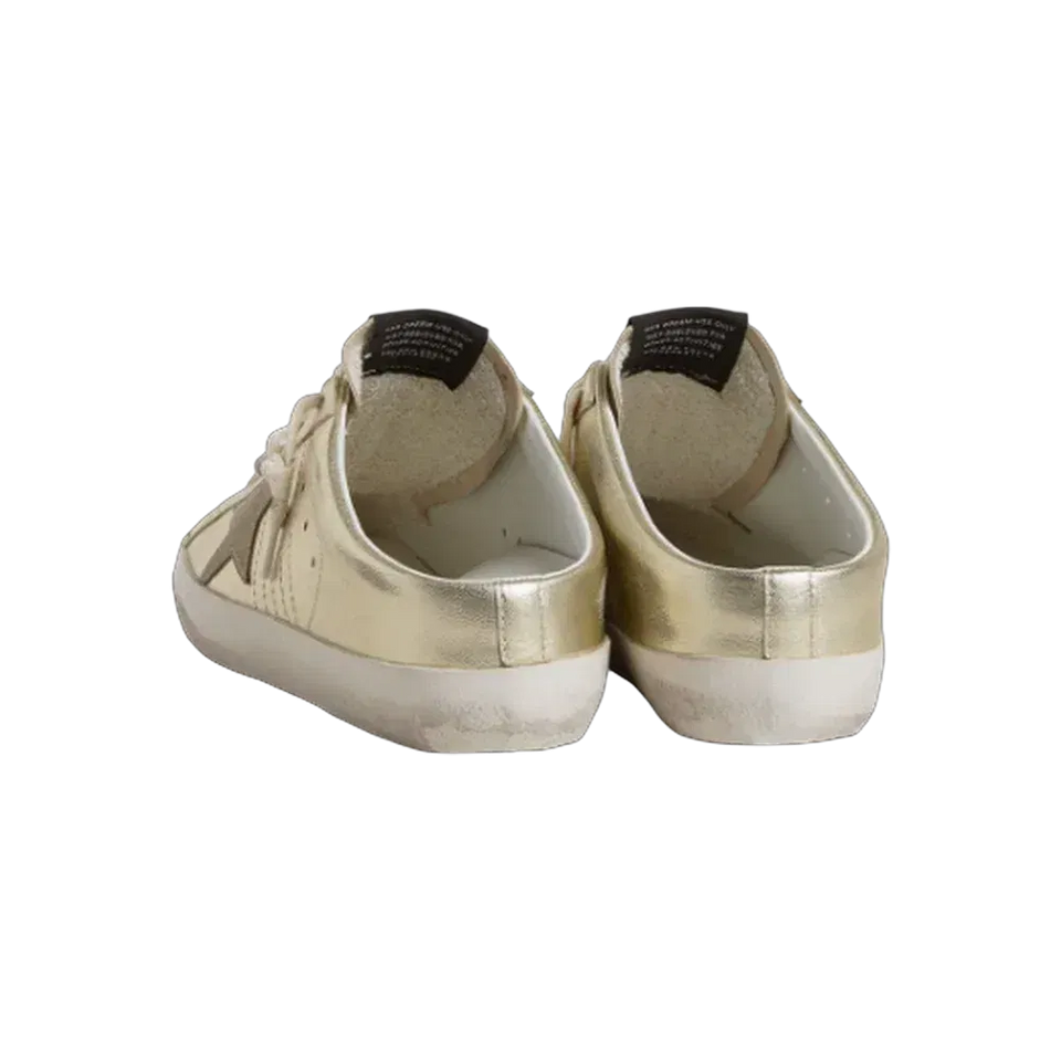 Golden Goose Super-Star Sabots In Platinum Foiled Leather With Beige Suede Star