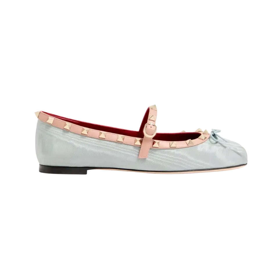 Valentino Mary-Jane Rockstud Ballerina In Moire Fabric 05mm Azure