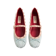 Valentino Mary-Jane Rockstud Ballerina In Moire Fabric 05mm Azure