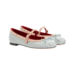 Valentino Mary-Jane Rockstud Ballerina In Moire Fabric 05mm Azure