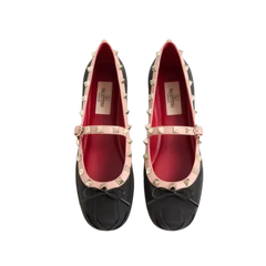 Valentino Mary-Jane Rockstud Ballerina In Moire Fabric 05mm Black