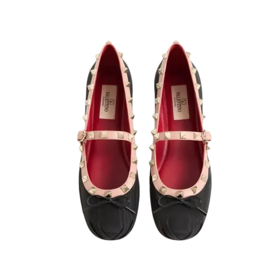 Valentino Mary-Jane Rockstud Ballerina In Moire Fabric 05mm Black