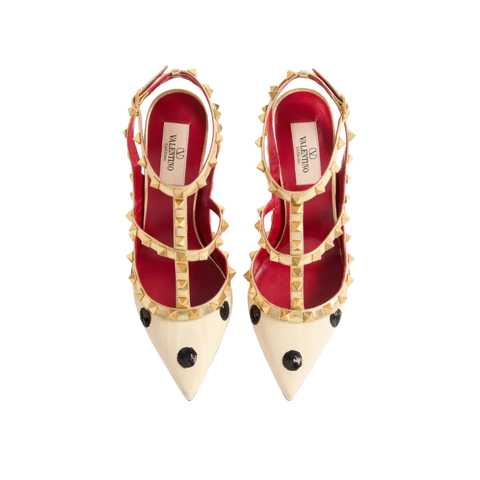 Valentino Rockstud Pump With Plus De Pois Embroidery 100mm Butter