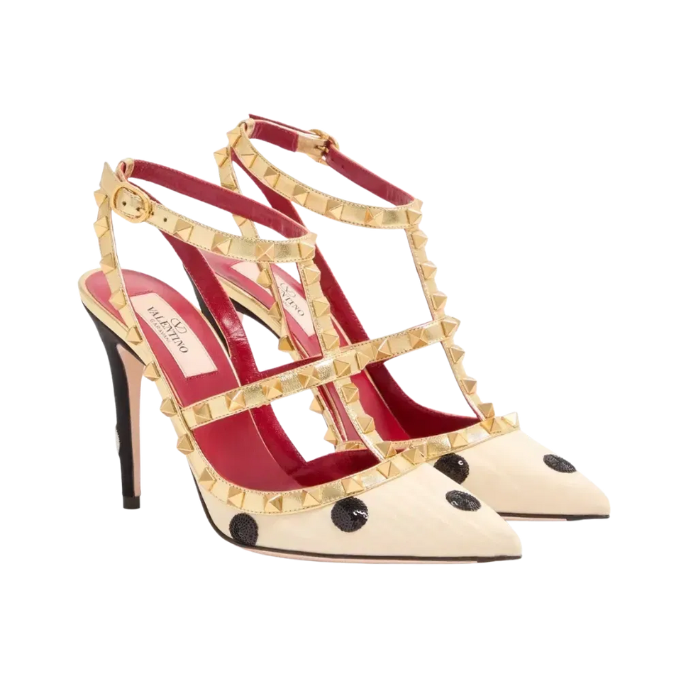 Valentino Rockstud Pump With Plus De Pois Embroidery 100mm Butter
