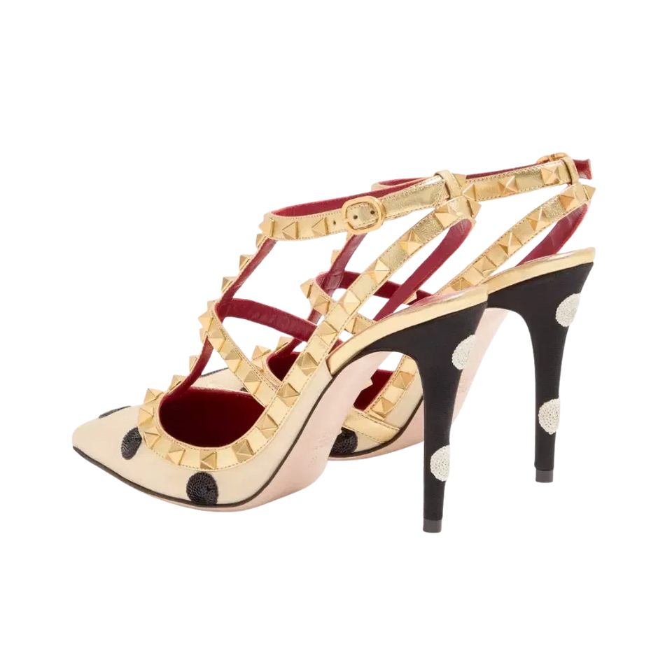Valentino Rockstud Pump With Plus De Pois Embroidery 100mm Butter