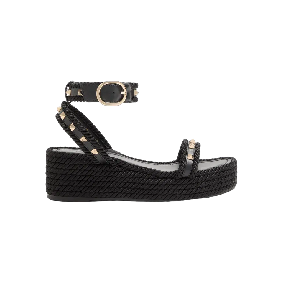 Valentino Rockstud Flatform Sandal In Calfskin 45mm Black