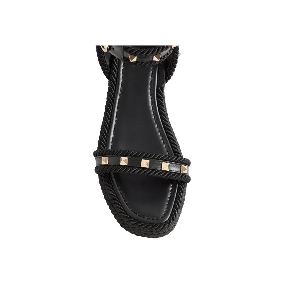 Valentino Rockstud Flatform Sandal In Calfskin 45mm Black