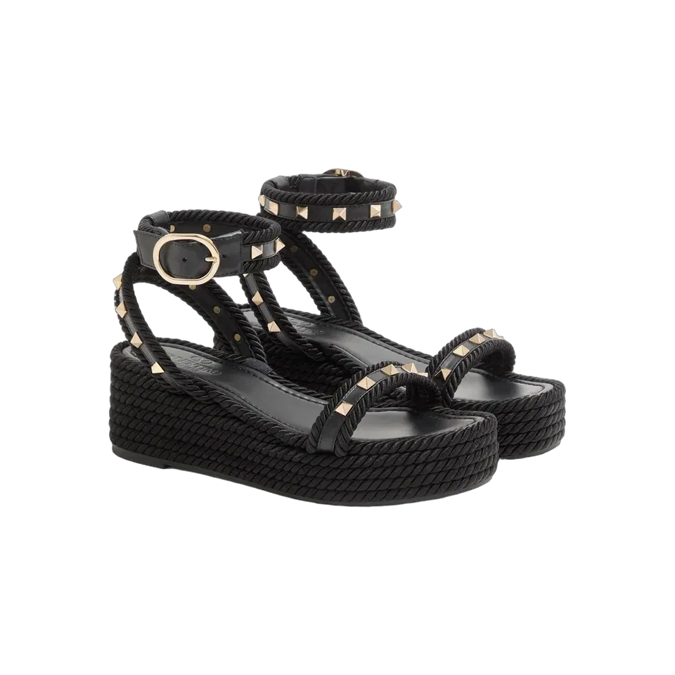 Valentino Rockstud Flatform Sandal In Calfskin 45mm Black
