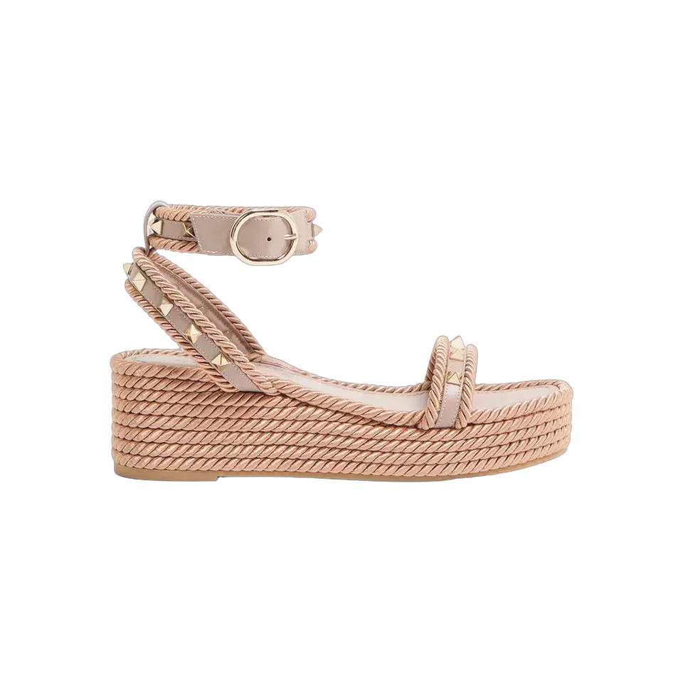 Valentino Rockstud Flatform Sandal In Calfskin 45mm Poudre