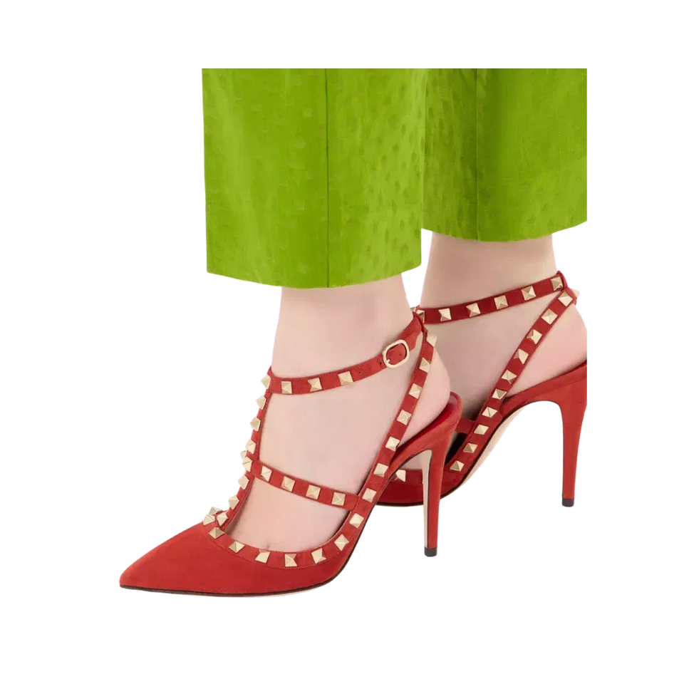 Valentino Rockstud Suede Pumps 100mm Red