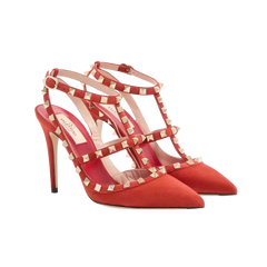 Valentino Rockstud Suede Pumps 100mm Red