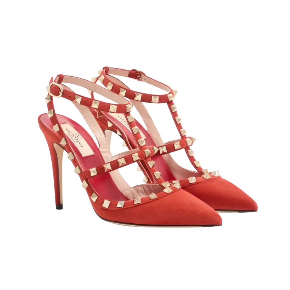 Valentino Rockstud Suede Pumps 100mm Red