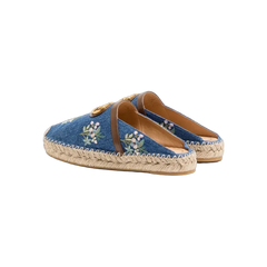 Valentino VLogo Signature Mule In Denim With Floral Embroidery 25mm Denim