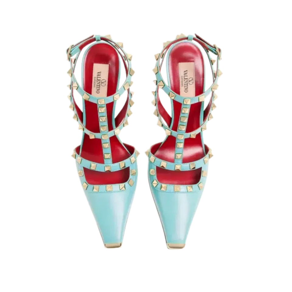 Valentino Rockstud Kidskin Pumps 100mm Azure