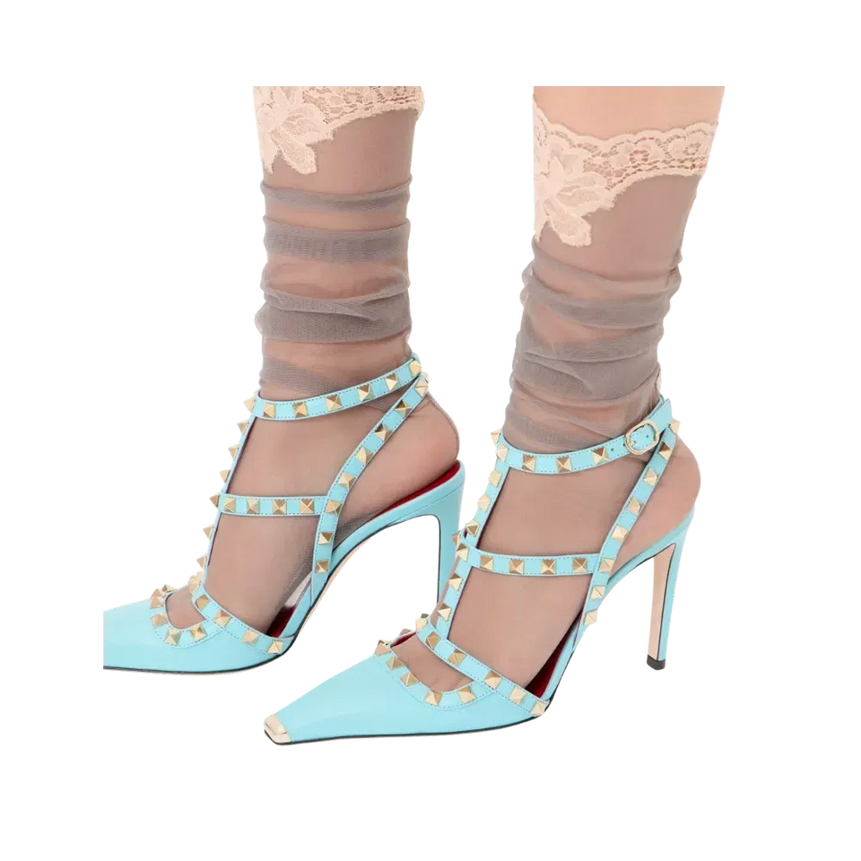 Valentino Rockstud Kidskin Pumps 100mm Azure