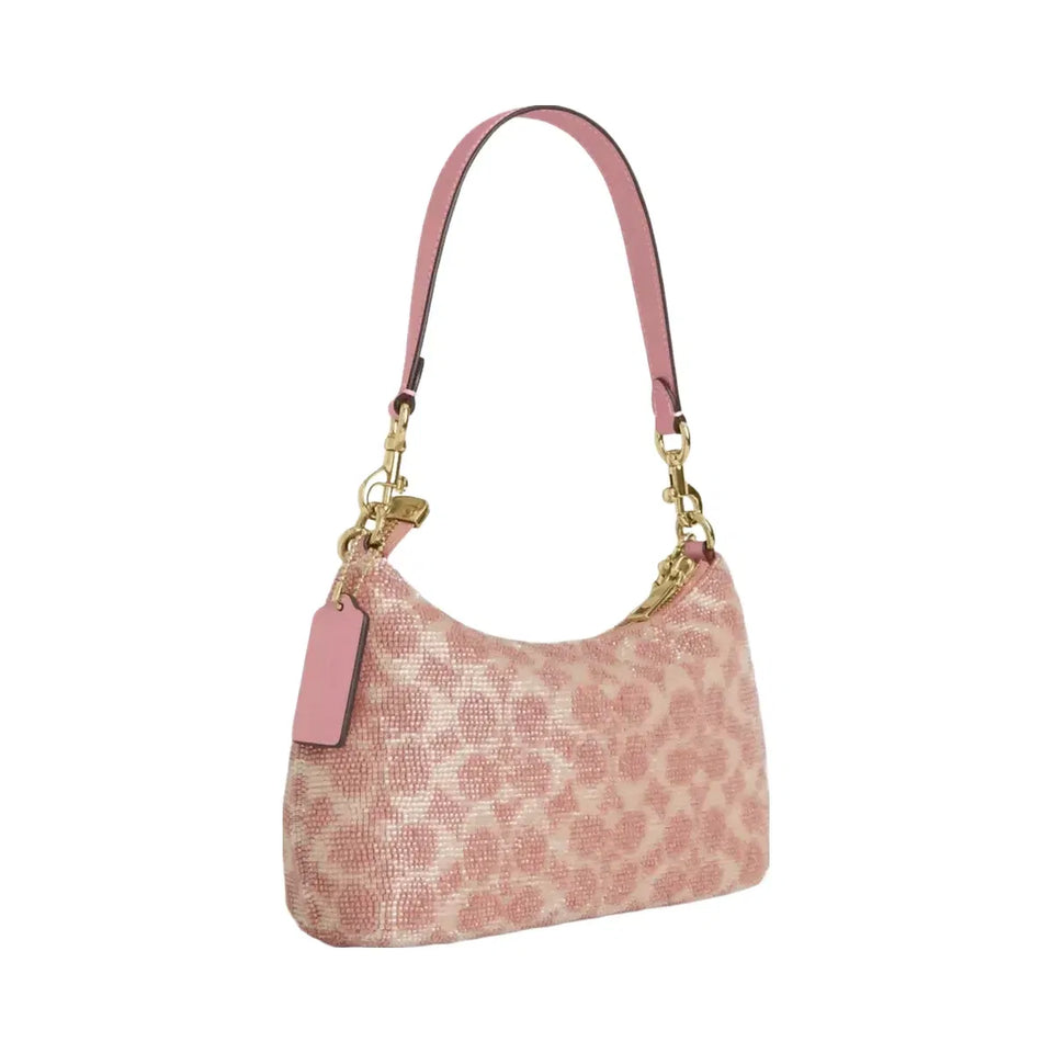 Coach Teri Shoulder Bag In Signature Beaded Satin in Gold Pink
