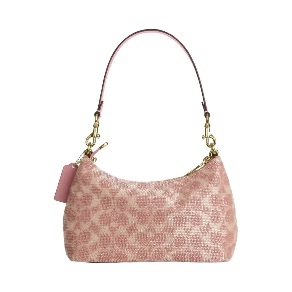 Coach Teri Shoulder Bag In Signature Beaded Satin in Gold Pink
