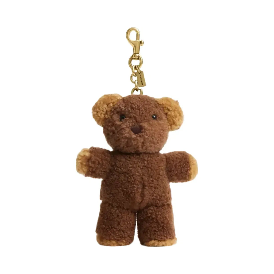 Coach Teddy Bear Bag Charm In Shearling in Brass Multi