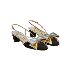Valentino Bowow Slingback Pumps In Moirè Fabric 45mm Silver