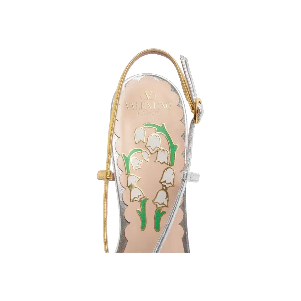 Valentino Bowow Slingback Pumps In Moirè Fabric 45mm Silver