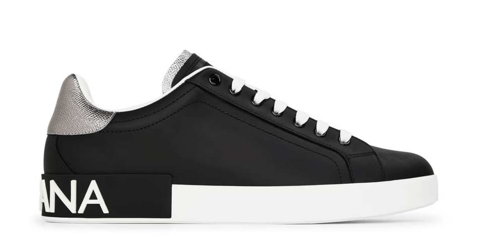 Dolce and Gabbana Men's Logo Portofino Leather Low-Top Trainers Nero/Argento