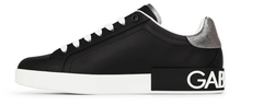 Dolce and Gabbana Men's Logo Portofino Leather Low-Top Trainers Nero/Argento