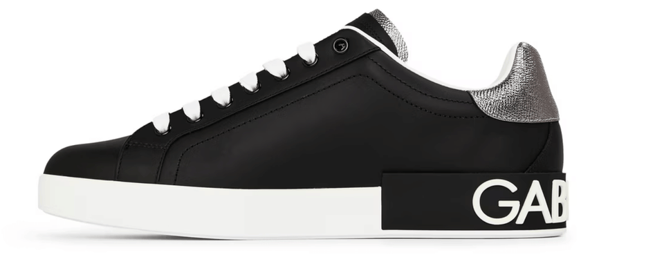 Dolce and Gabbana Men's Logo Portofino Leather Low-Top Trainers Nero/Argento