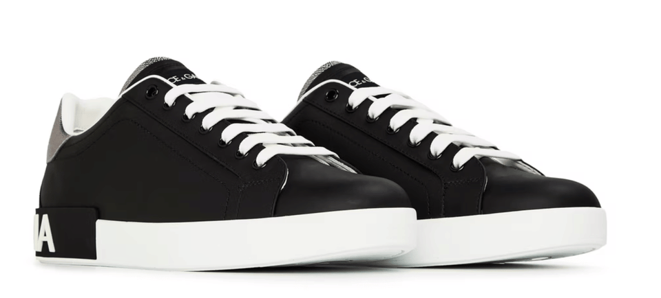 Dolce and Gabbana Men's Logo Portofino Leather Low-Top Trainers Nero/Argento
