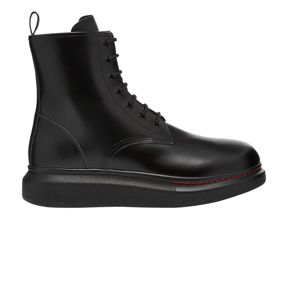 Alexander McQueen Leather Wedge Lace-Up Boot Black