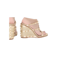Valentino Rockstud Wedge Sandal In Laminated Nappa With Cornely Embroidery 100 mm Platinum