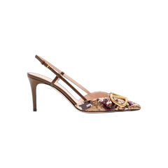 Valentino VLogo Signature Slingback Décolleté With Animalier Embroidery 80 mm Brown