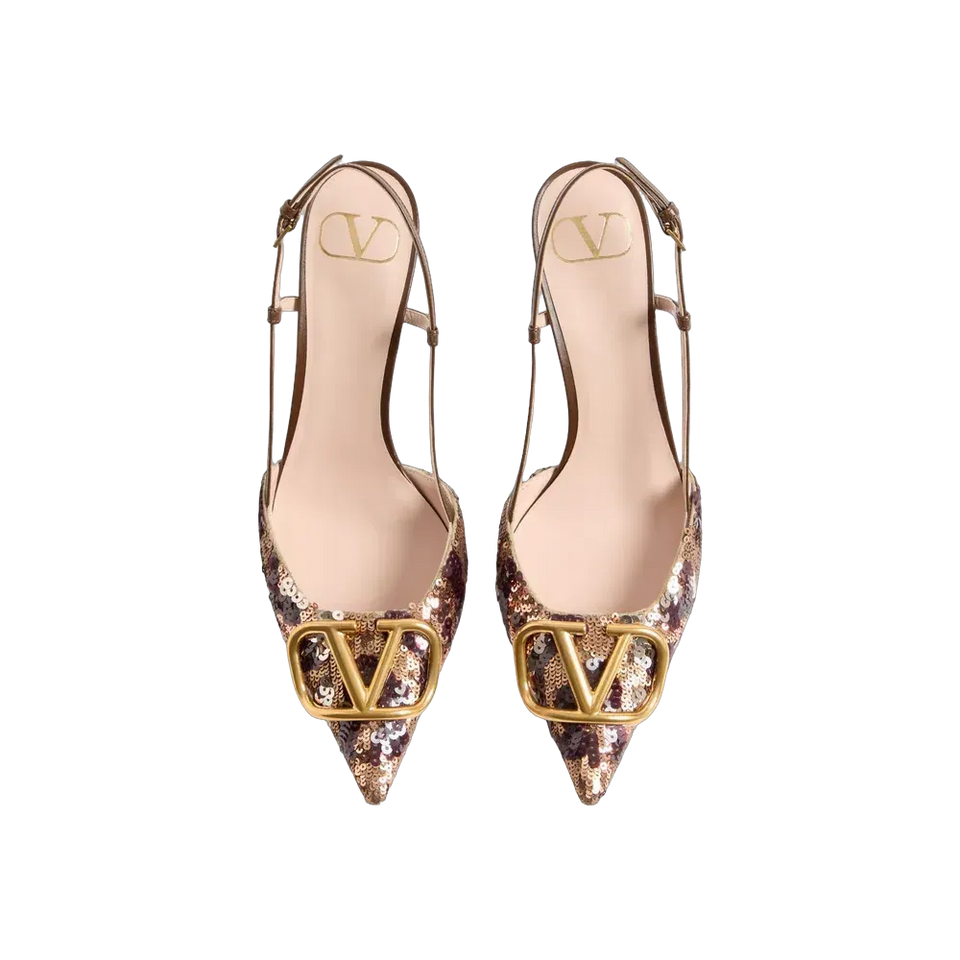 Valentino VLogo Signature Slingback Décolleté With Animalier Embroidery 80 mm Brown
