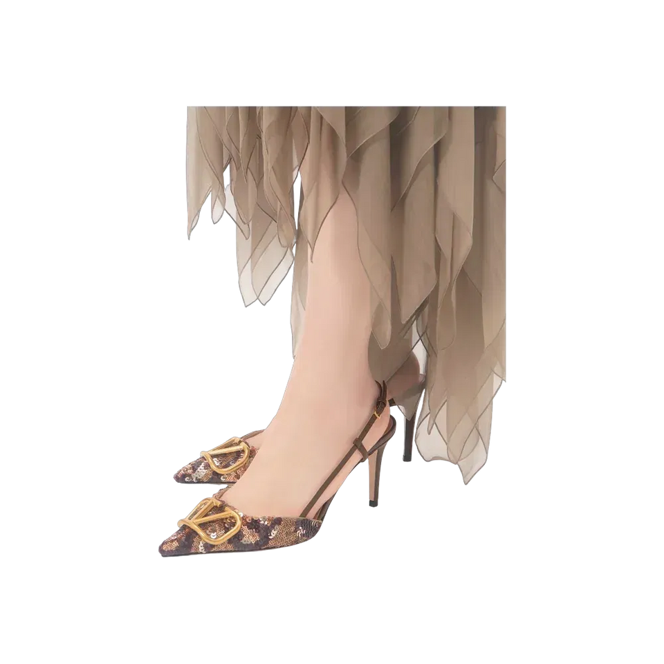 Valentino VLogo Signature Slingback Décolleté With Animalier Embroidery 80 mm Brown