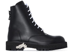 Off-White Lace Up Combat Boots Black Leather