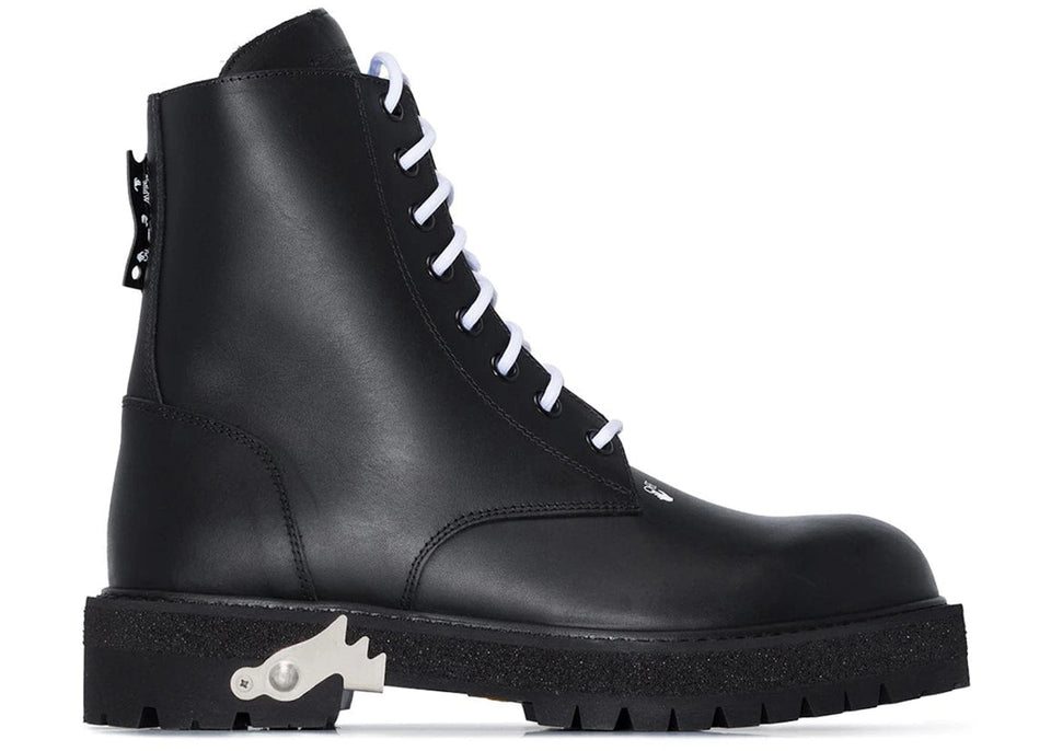 Off-White Lace Up Combat Boots Black Leather