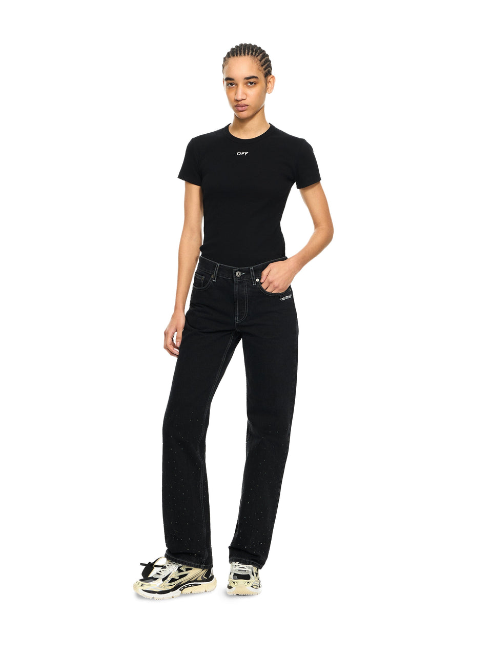 Off - White Off Stamp Ribbed Basic T-Shirt Black