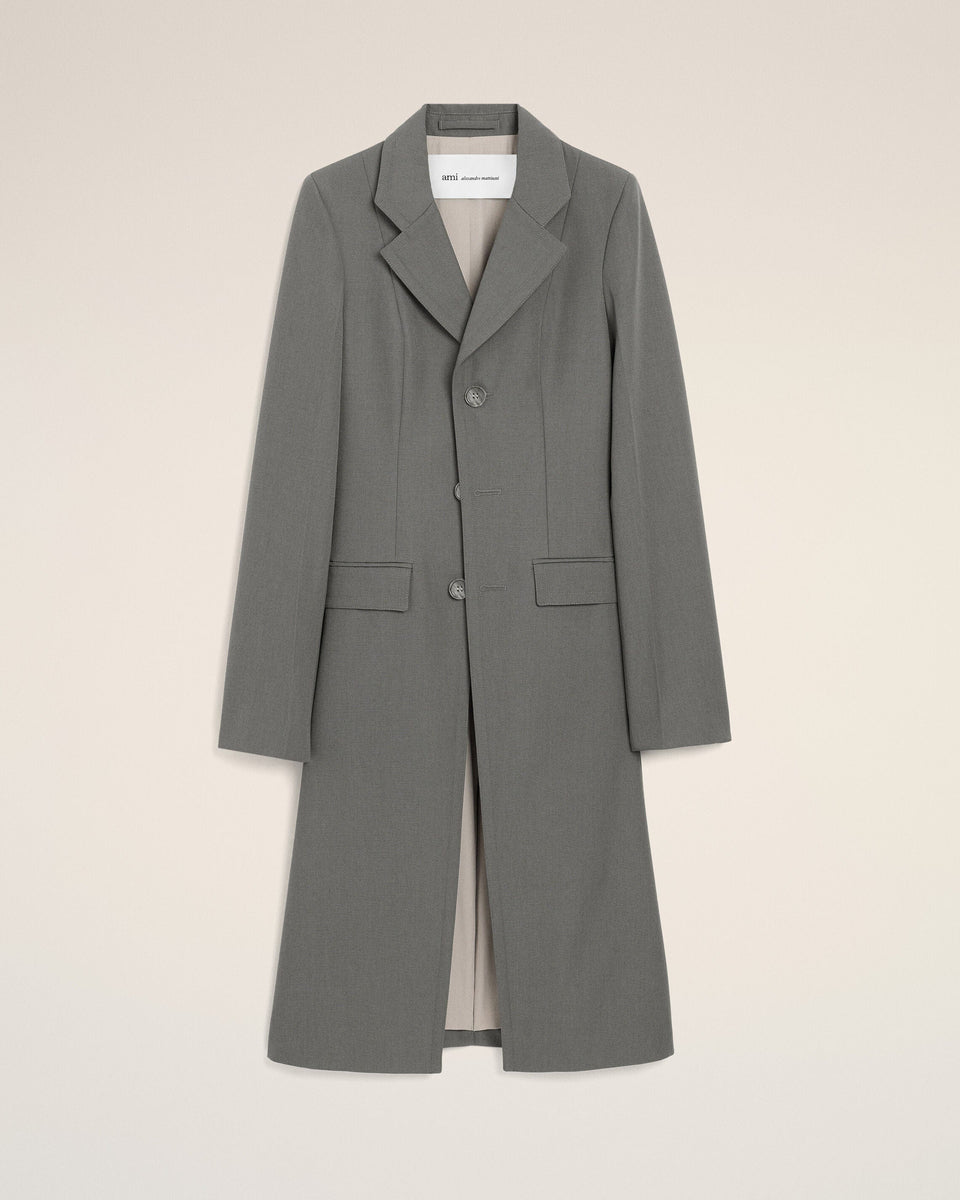 AmiParis Grey New Wool Simple Breasted Fitted Coat Women's