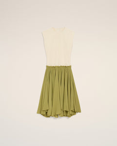 AmiParis White And Green Bicolor New Wool Midi Dress Cream Women's