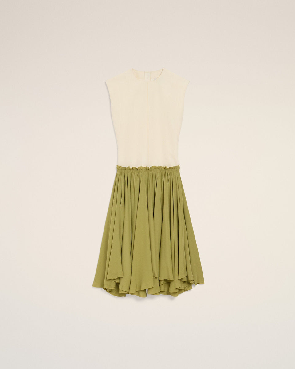 AmiParis White And Green Bicolor New Wool Midi Dress Cream Women's