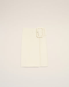 AmiParis White New Wool Big Buckle Belted Midi Skirt Cream Women's
