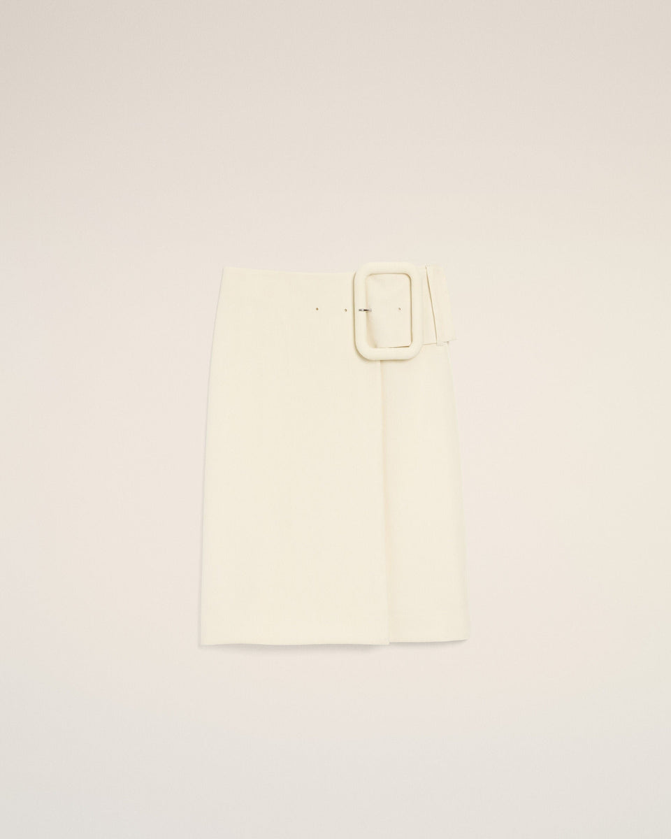 AmiParis White New Wool Big Buckle Belted Midi Skirt Cream Women's