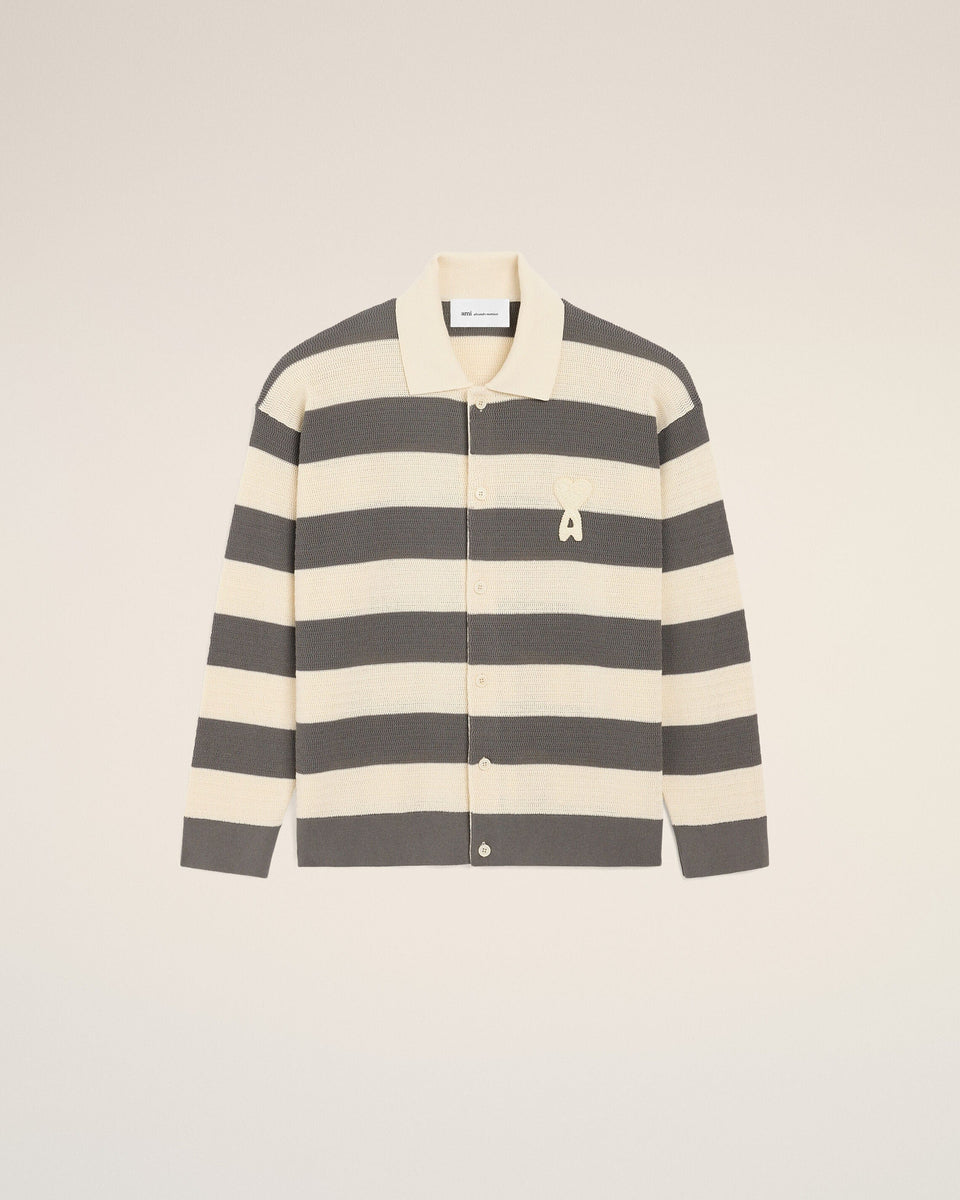 White And Brown Cotton Ami De Coeur Cardigan Cream