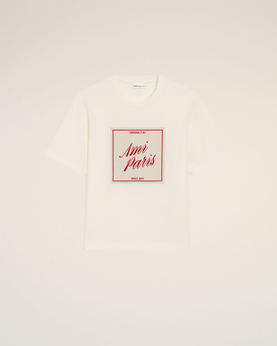 White Cotton Ami Paris Heritage Print T-Shirt Cream