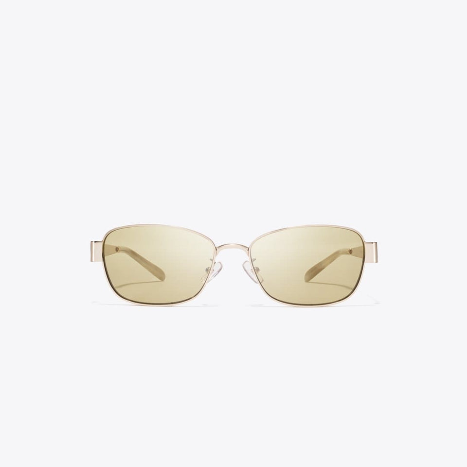 Tory Burch Miller Metal Rectangle Sunglasses SHINY LIGHT GOLD/GREEN