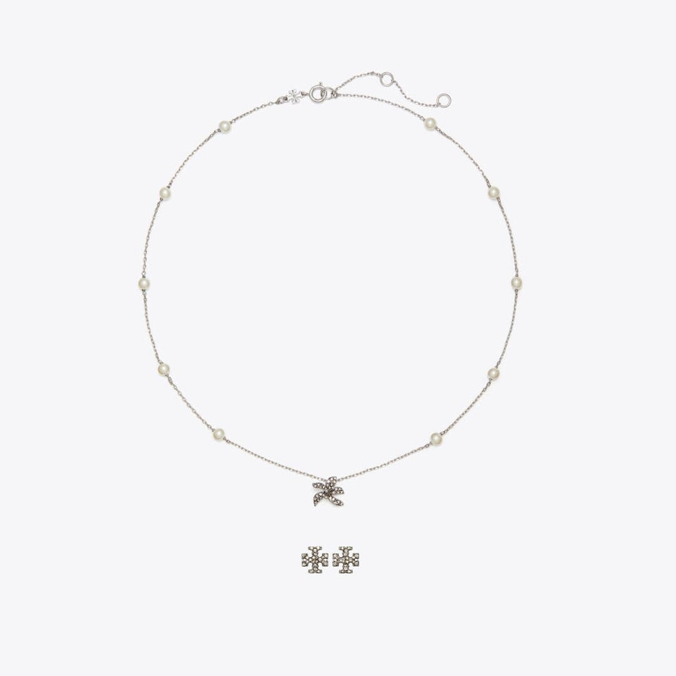 Tory Burch Moondance Pendant and Earrings Gift Set Tory Silver / Pearl