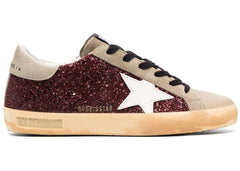 Golden Goose Super-Star Glitter Bordeaux Taupe White Womens