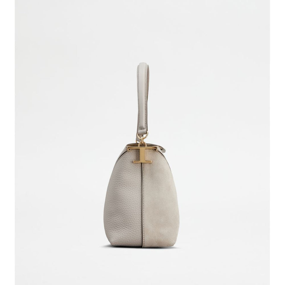 Tods T Case Tote Messenger Bag In Leather Small Grey